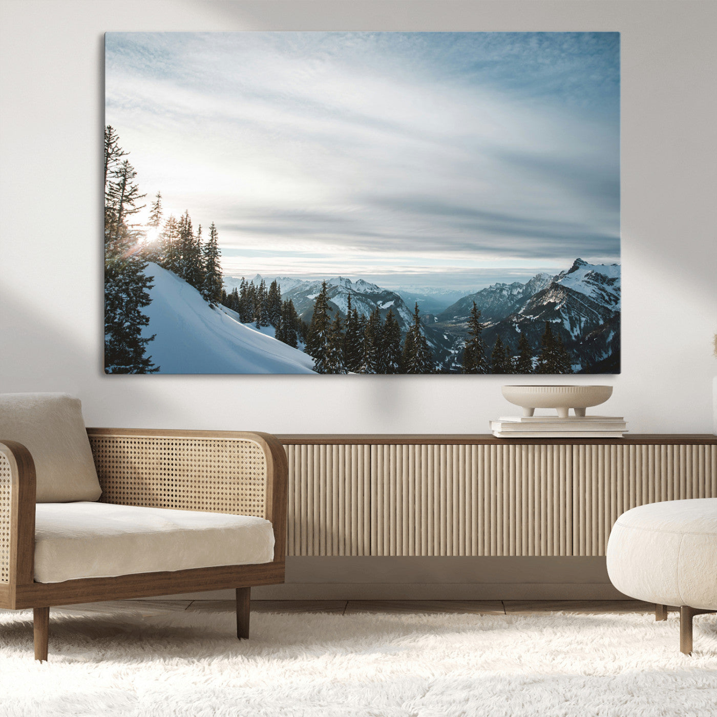 Snowy Mountains Wall Art Canvas Print – Framed Alpine