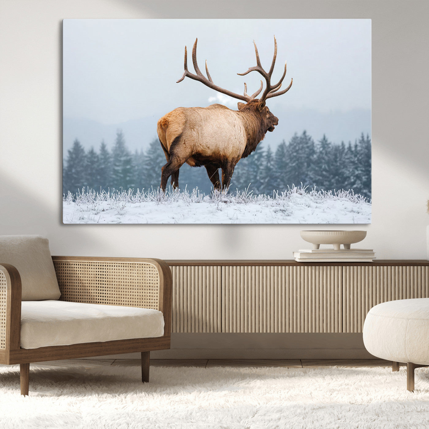 Majestic Elk Snowy Forest Wall Art Canvas Print – Winter