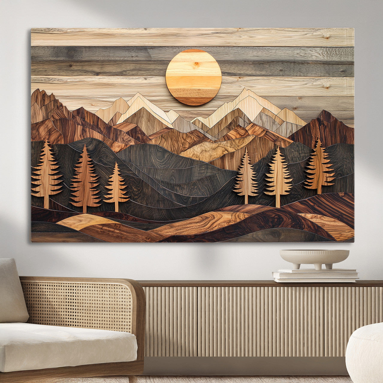 Wood Mountain Wall Art Canvas Print – Layered Forest and