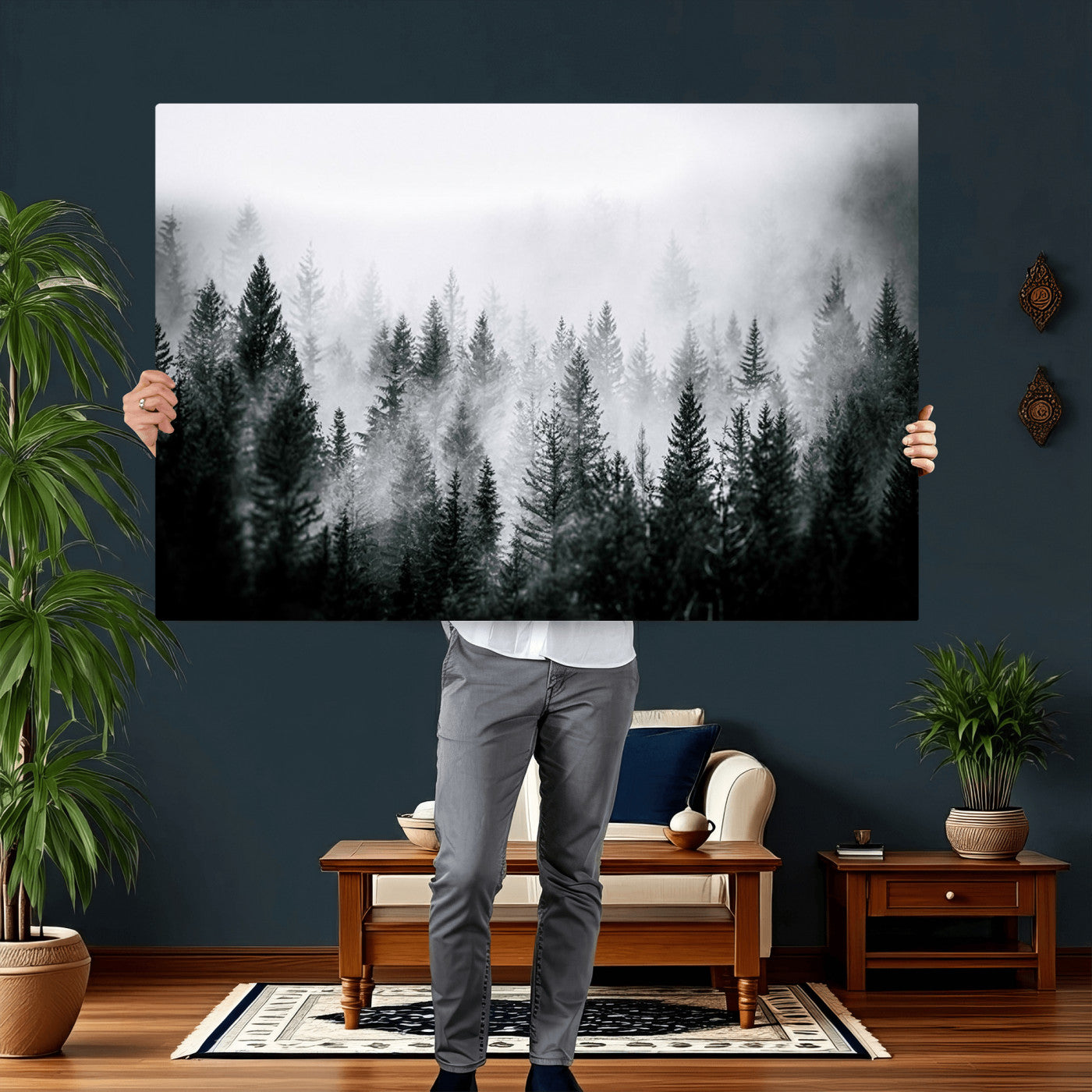 Foggy Forest Wall Art Canvas Print – Mountain Woodland