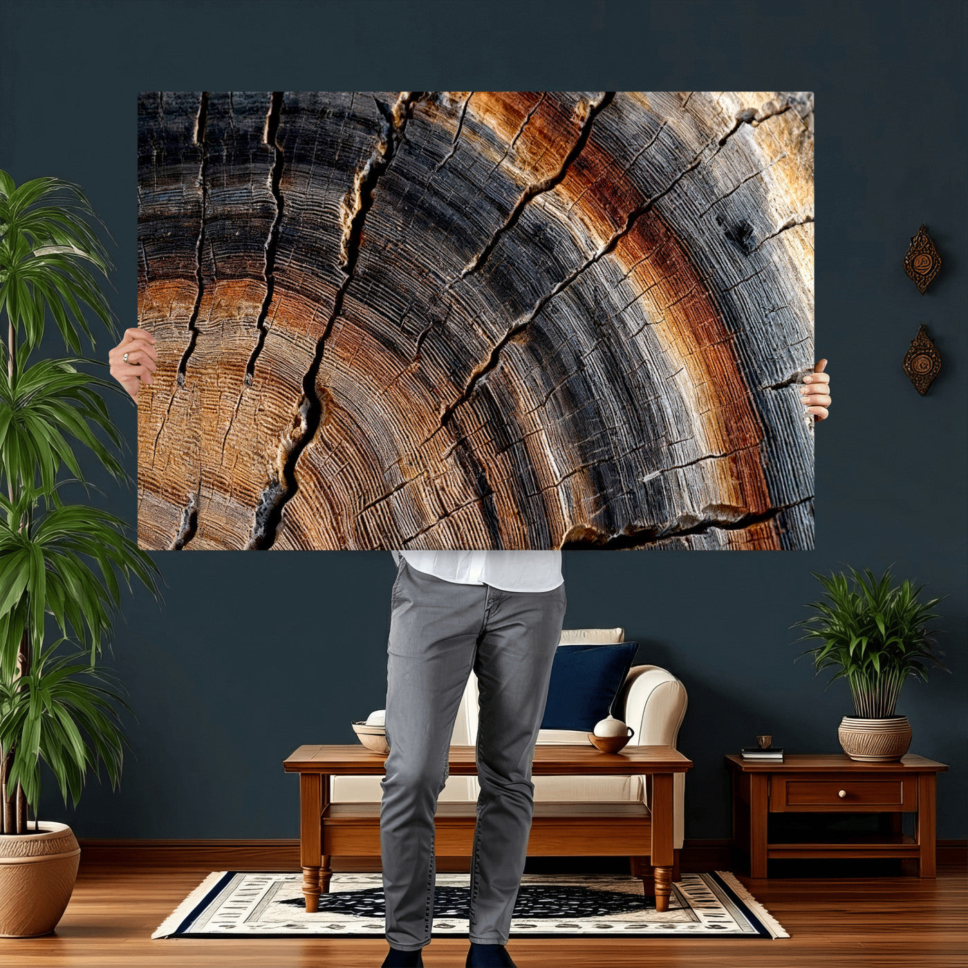 Abstract Tree Ring Wall Art Print – Natural Rustic Wood