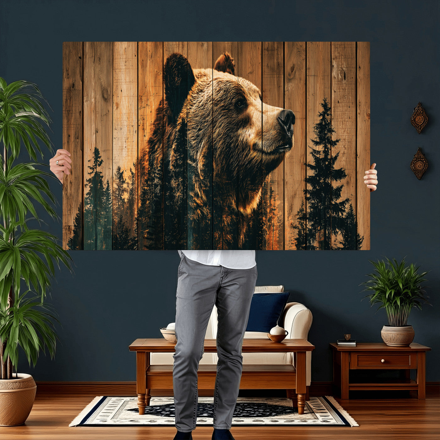 Rustic Bear Wall Art Canvas Print – Woodland Wildlife