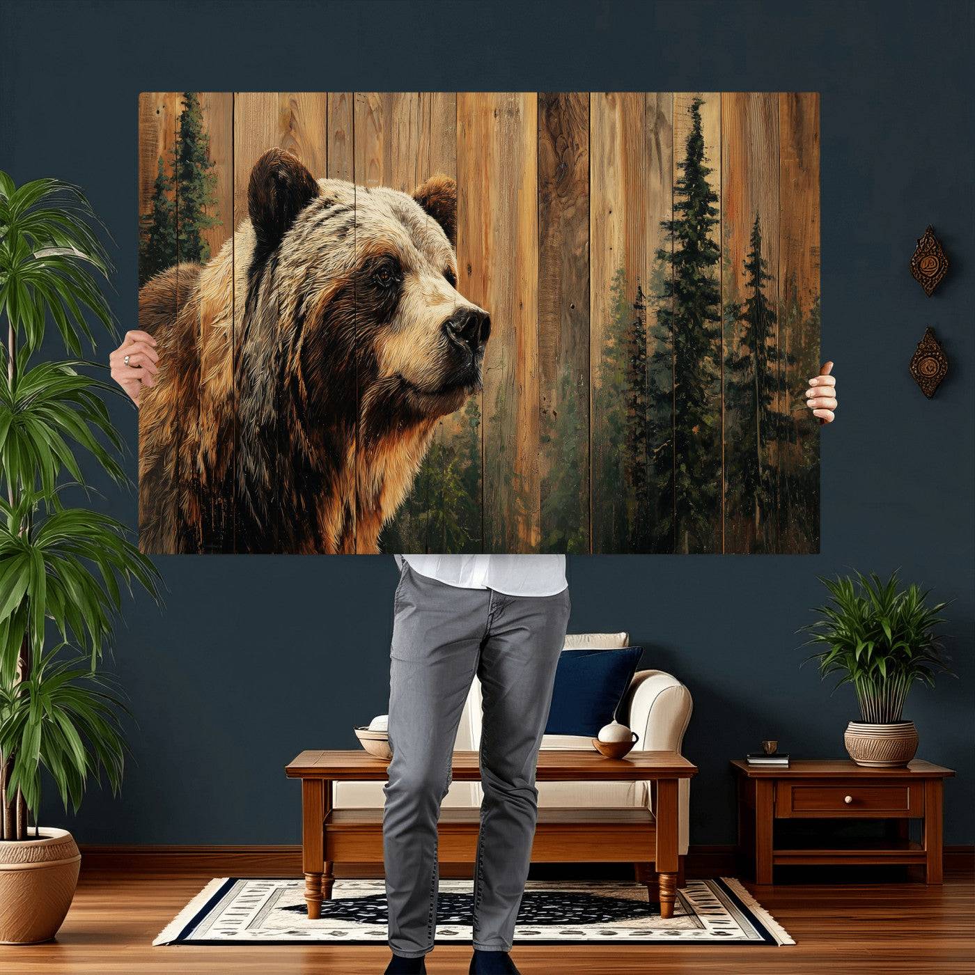 Grizzly Bear Wall Art Canvas Print, Rustic Wildlife Bear