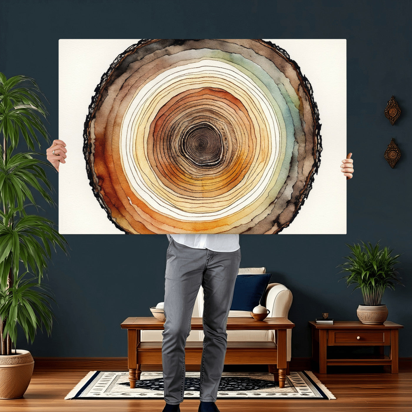 Natural Wood Slice Wall Art Canvas Print, Tree Ring Wall