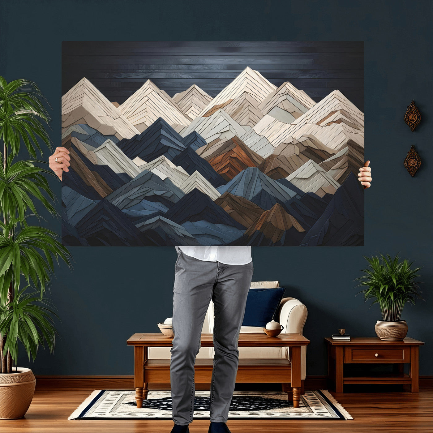 Wood Mountain Wall Art | Mountain Canvas Print Wood Decor |