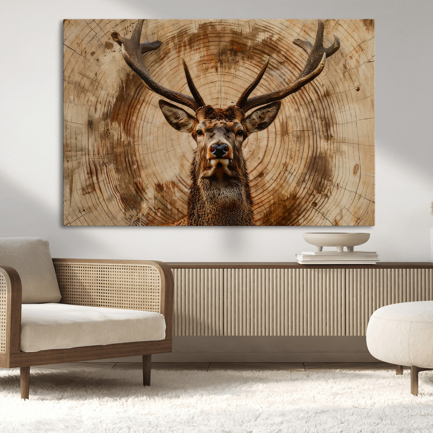 Wood Abstract Deer Wall Art | Rustic Wildlife Canvas Print |