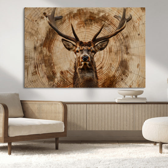 Wood Abstract Deer Wall Art | Rustic Wildlife Canvas Print |