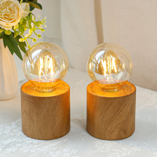 Set of 4 Wood Grain Table Lamp 6.5" Tall