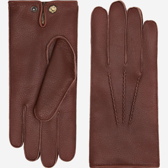 Diego (brown) - Italian gloves made of American deerskin leather with rabbit fur lining
