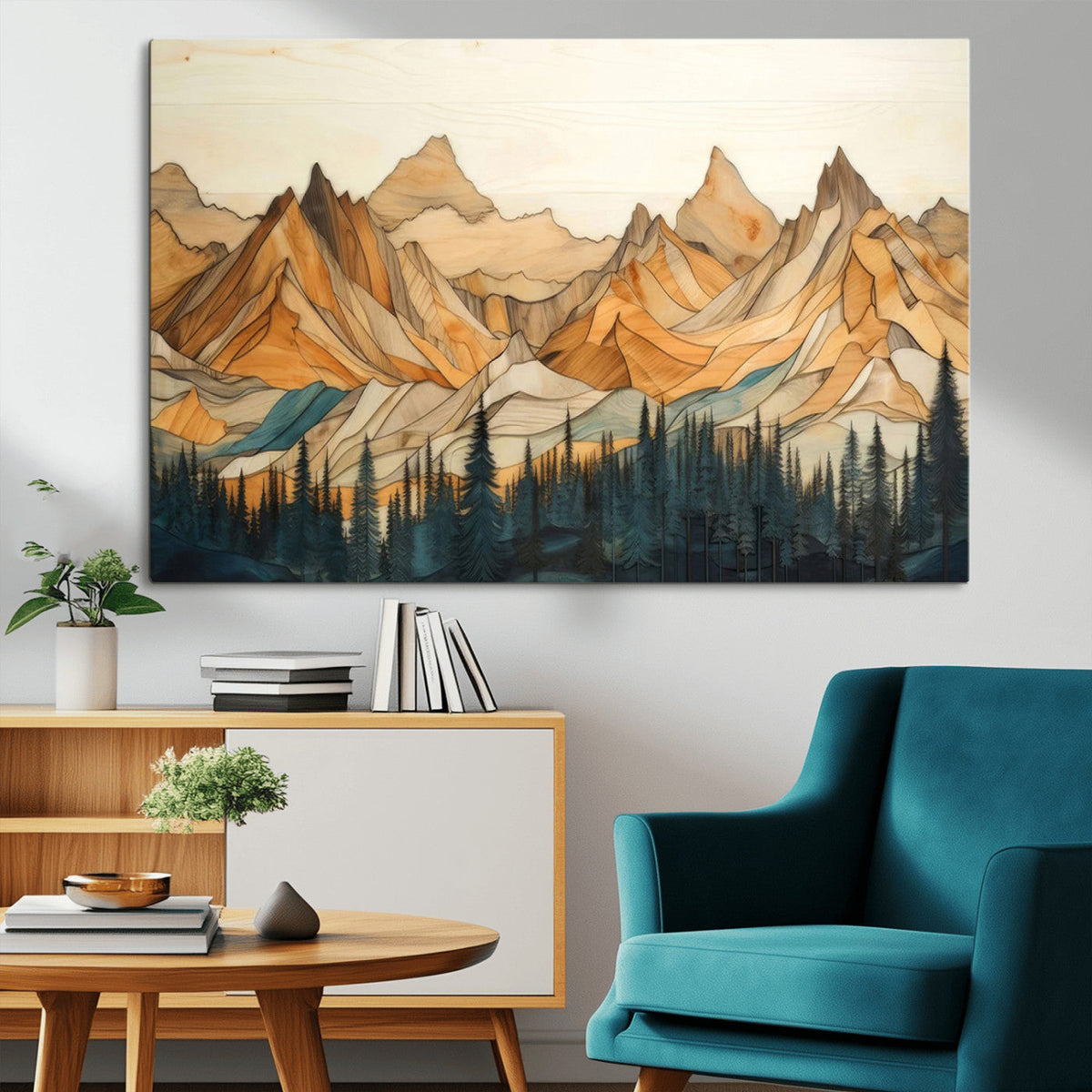 Rustic Wood Mountain Wall Art Print | Triptych Giclee Print
