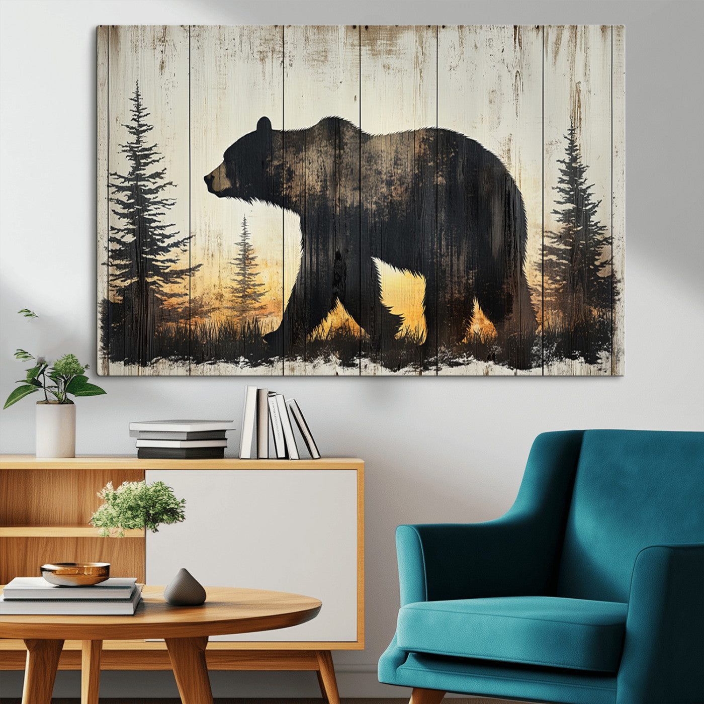 Vintage Bear Wall Art Canvas Print for Farmhouse - Mountain