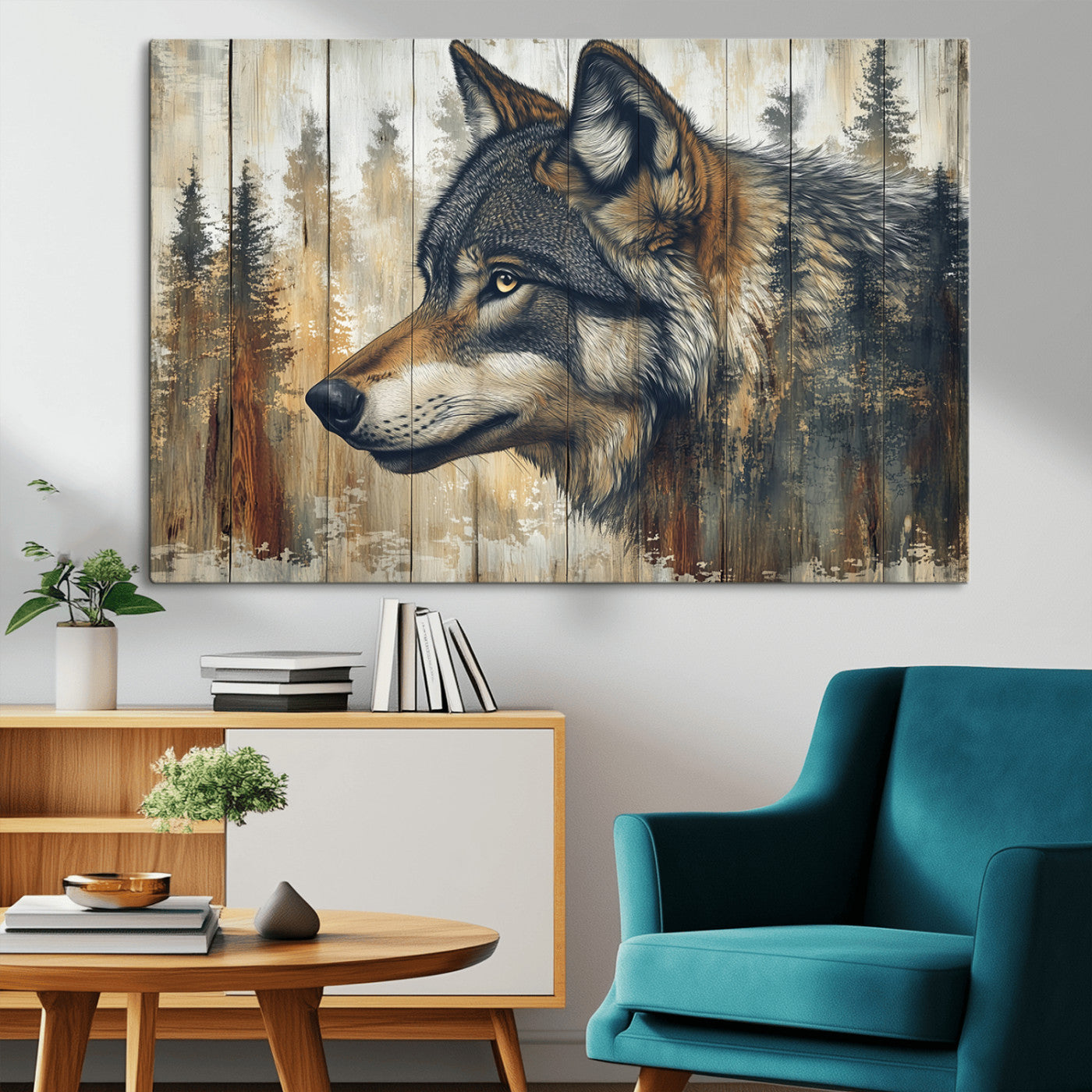 Rustic Wolf Wall Art Canvas Print – Vintage Woodland