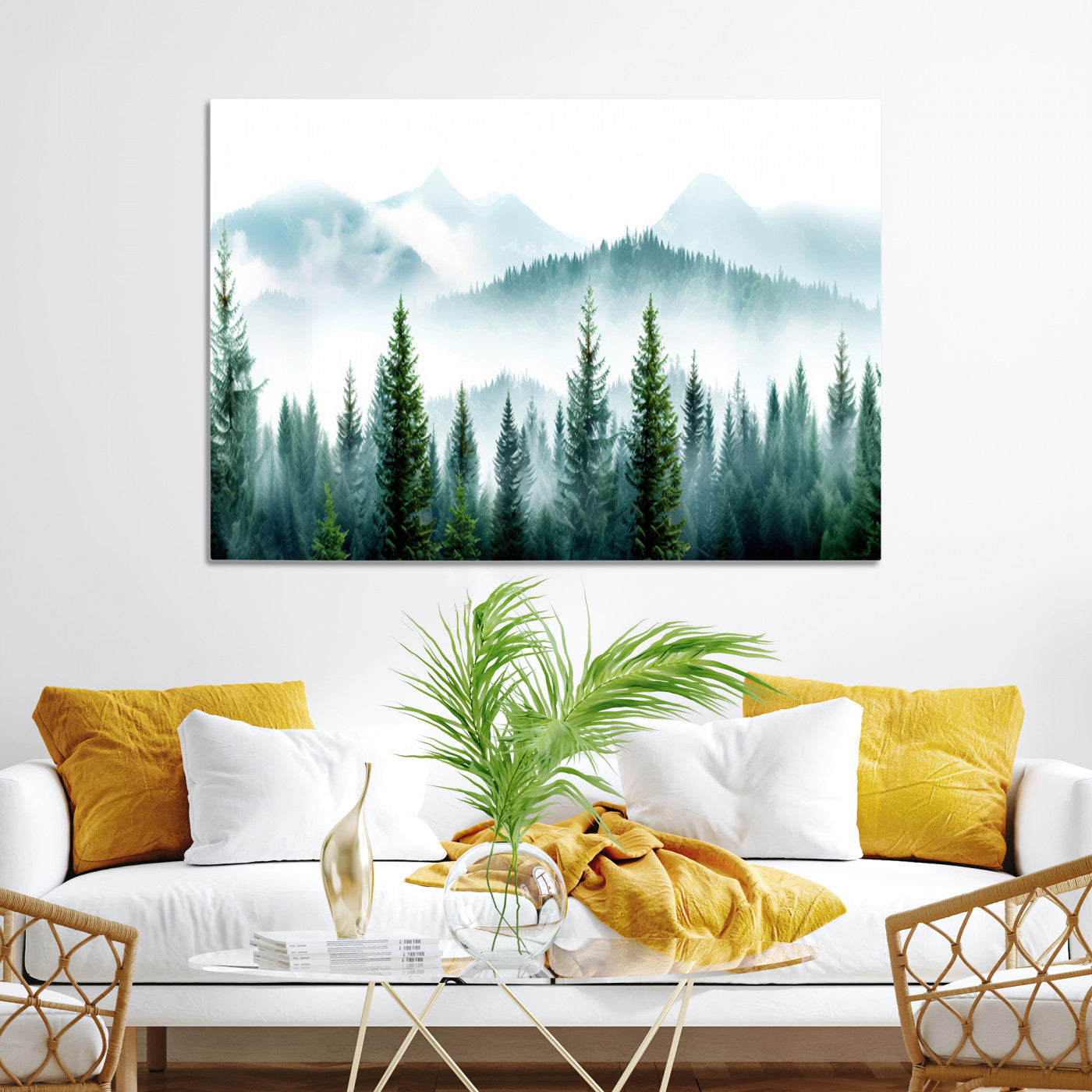 Pine Forest Wall Art Canvas Print – Misty Mountains Foggy