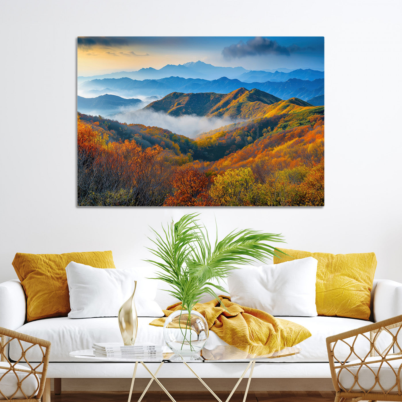 Autumn Mountains Wall Art Canvas Print – Foggy Peaks