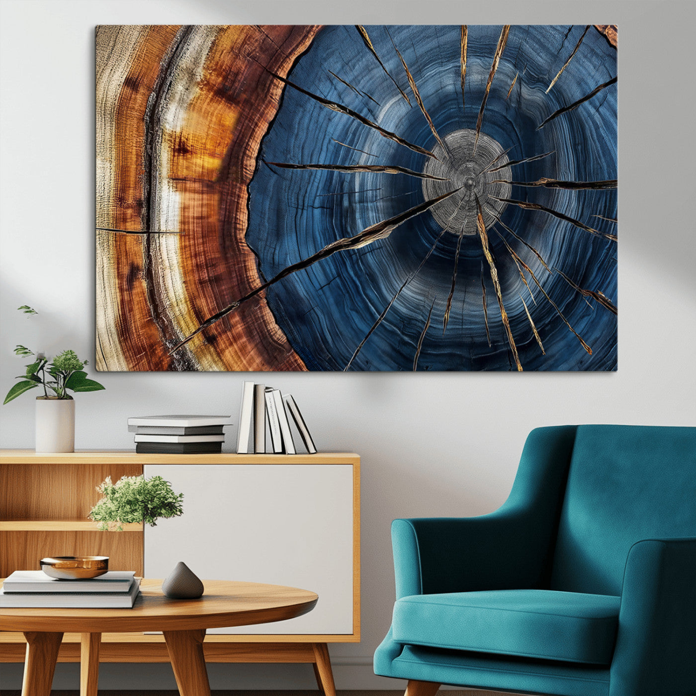 Framed Abstract Tree Ring Wall Art Print Natural Rustic Wood