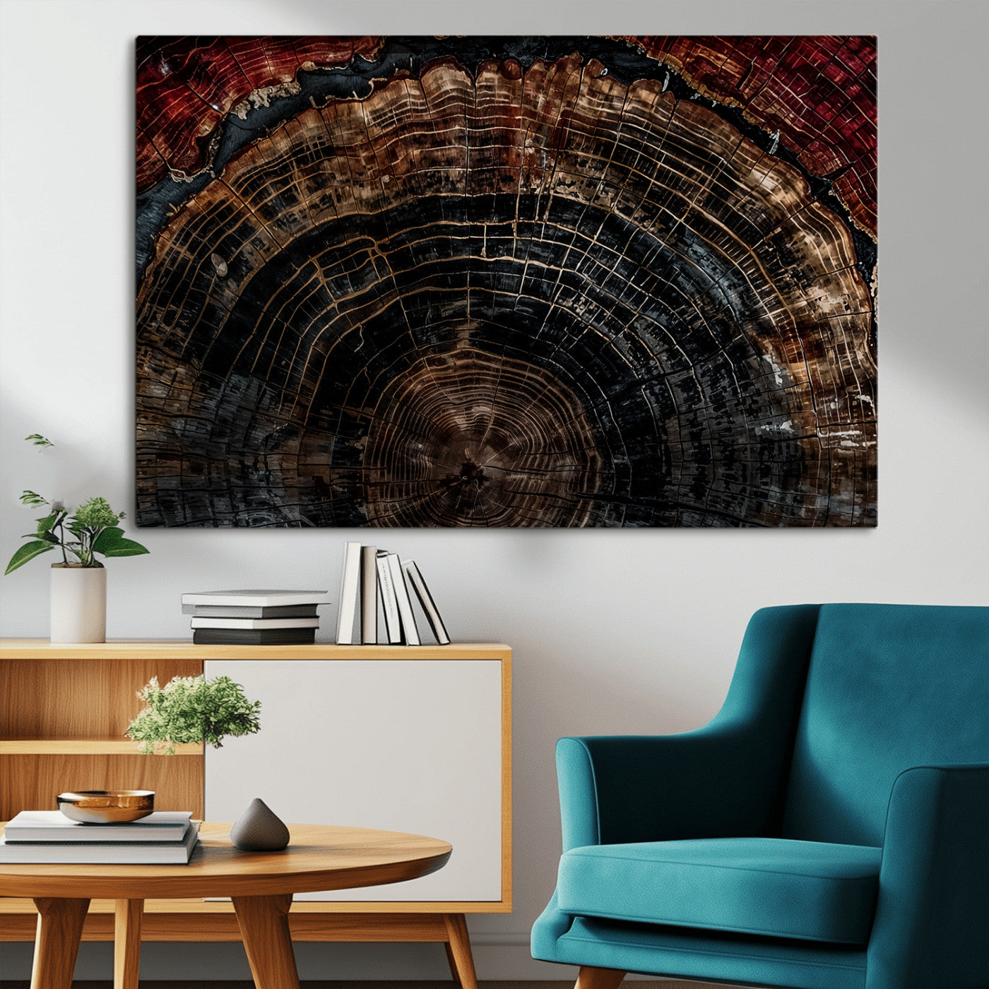Dark Wood Ring Wall Art Canvas Print – Framed Abstract Tree