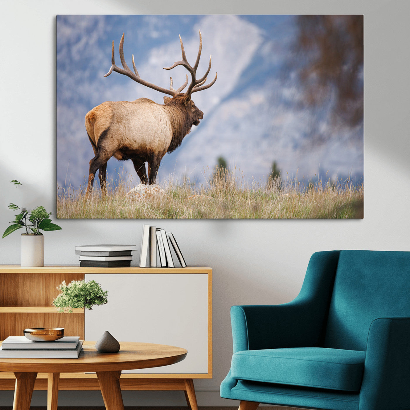 Mountain Elk Wall Art Canvas Print – Framed Rustic Wildlife