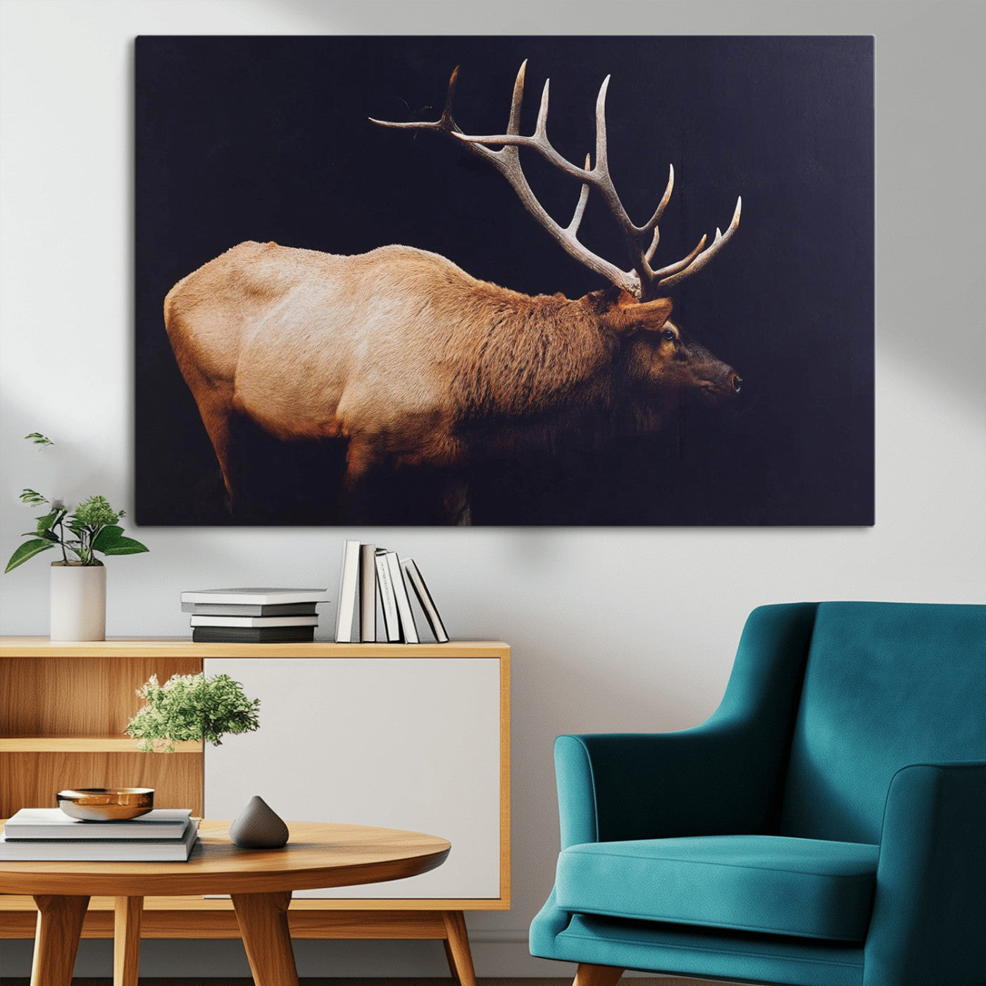Bull Elk Decor Wall Art Canvas Print – Framed Elk