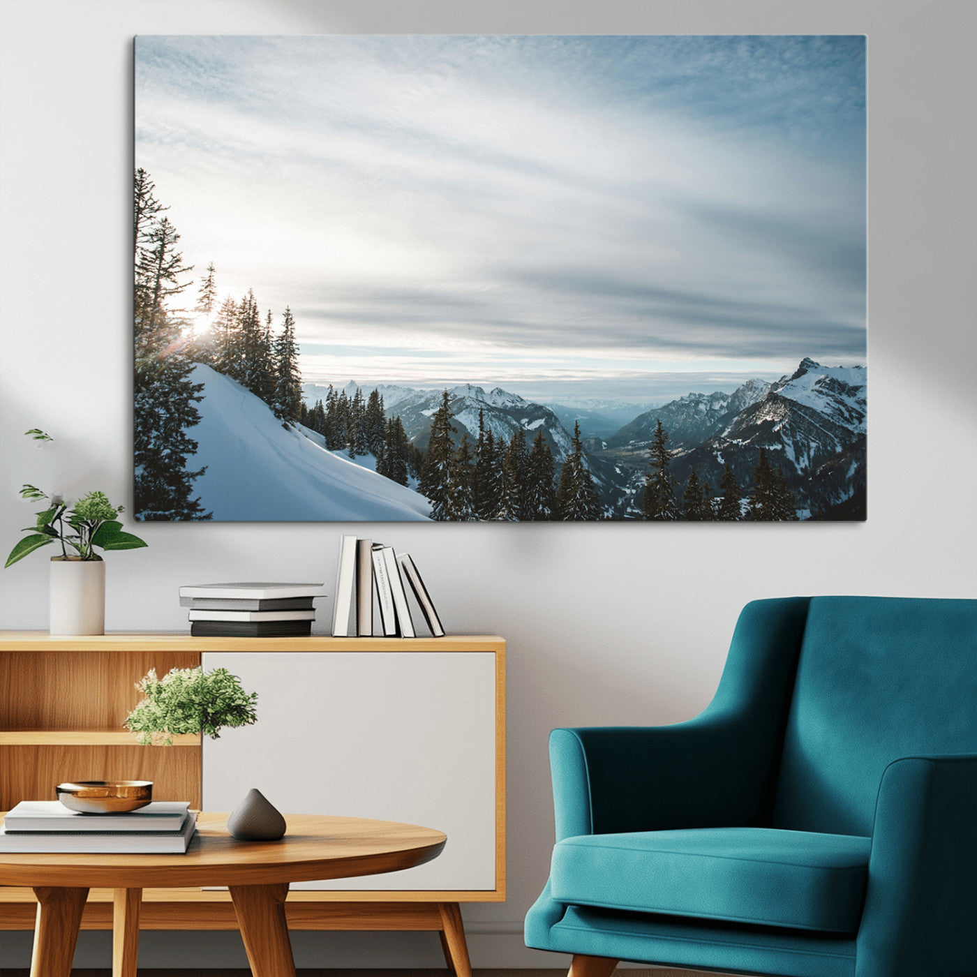 Snowy Mountains Wall Art Canvas Print – Framed Alpine