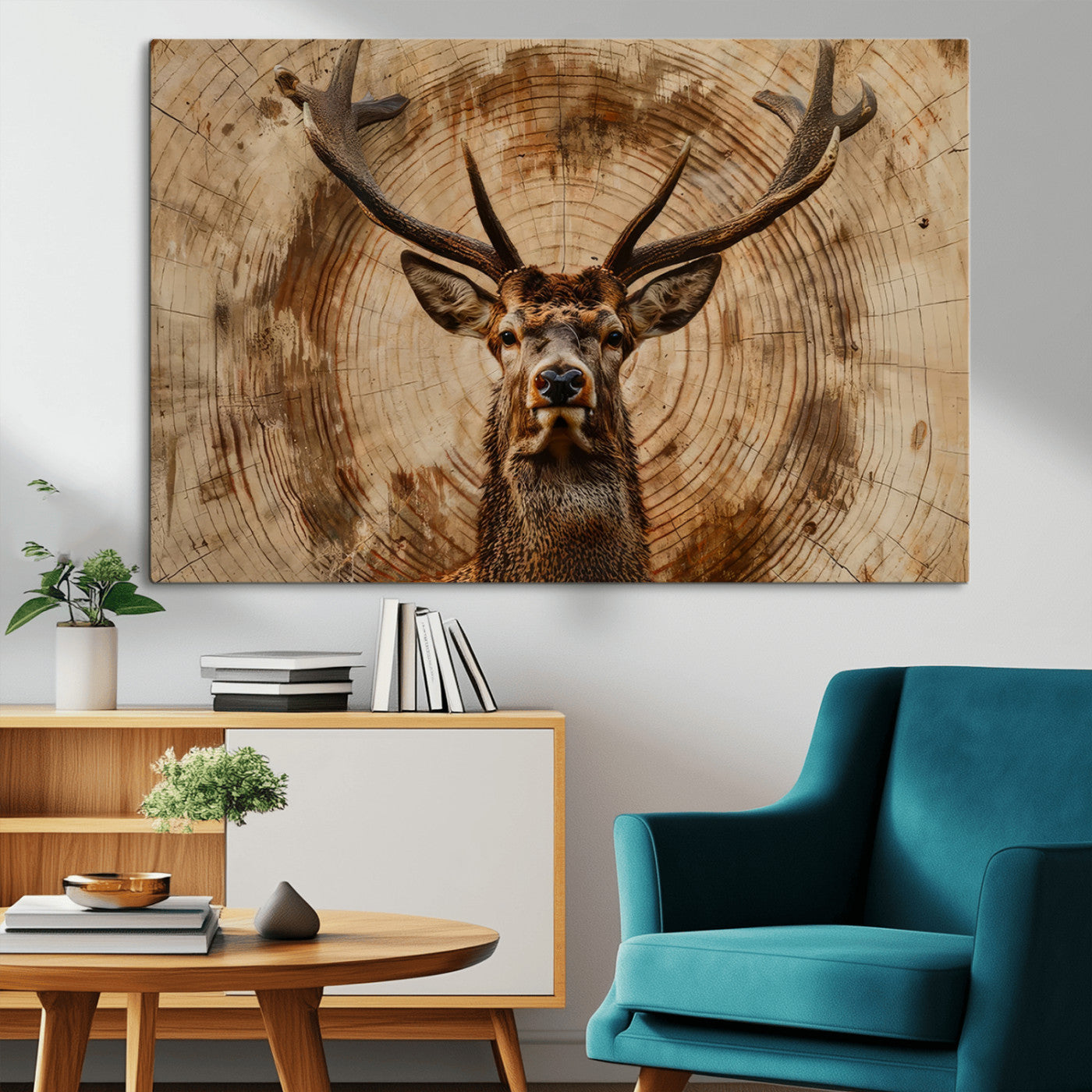 Wood Abstract Deer Wall Art | Rustic Wildlife Canvas Print |