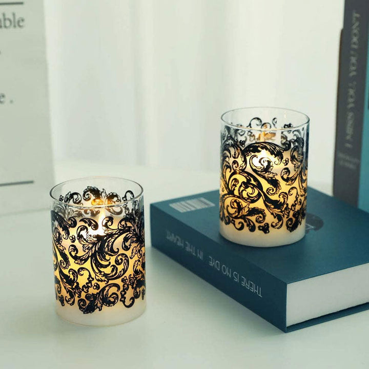 4”tall Glass Wax Battery LED Candles( Set of 2 )
