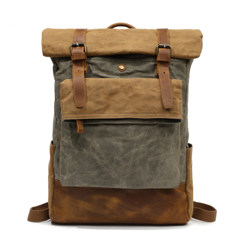 Outing Canvas Leather Rucksack, Casual Backpack, Vintage Waterproof Travel Shoulder Bag 8835