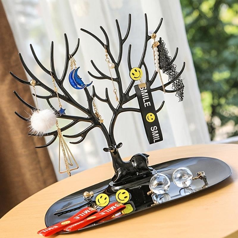 1pc Creative Deer Horn Tree Charm Jewelry Organizer Earring Bangle Necklace Bracelet Display Holder Unique Design Jewelry Organiser for Women Classic Tree Shape High Quality Necklace Earring Display Holder Tree Jewelry Organizer For Women