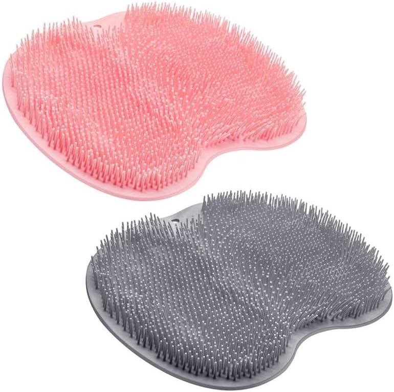 2 - Pack Shower Foot Scrubber & Back Washer Set - Wall - Mountable Exfoliating Bath Pad with Suction Cups, Personal Care Tool for Men & Women（Super Good qualiey） (Yellow+Bule)