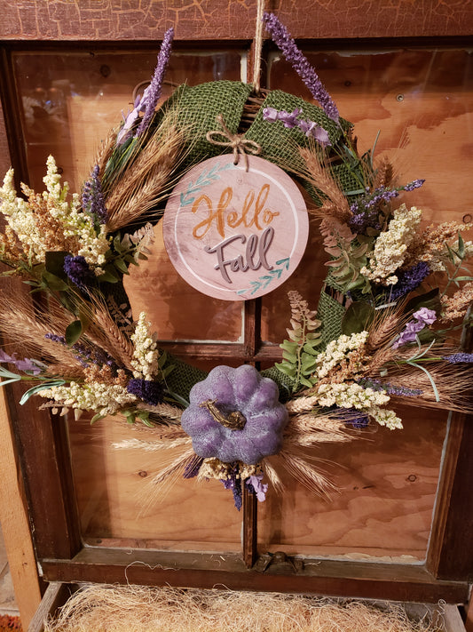 Fall Wreath 20" Hello Fall Lavender Pumpkin