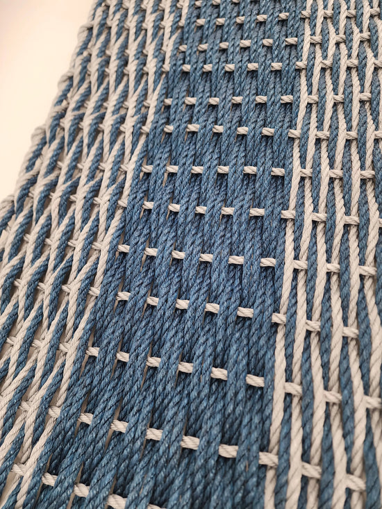 Large Navy Blue and Light Gray Lobster Rope Mat made with Lobster Rope, Double Weave, Vibrant, Long Lasting Durable