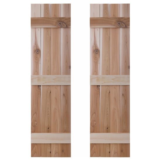 Traditional Board & Batten Exterior Wood Shutters - Cedar - Set of 2