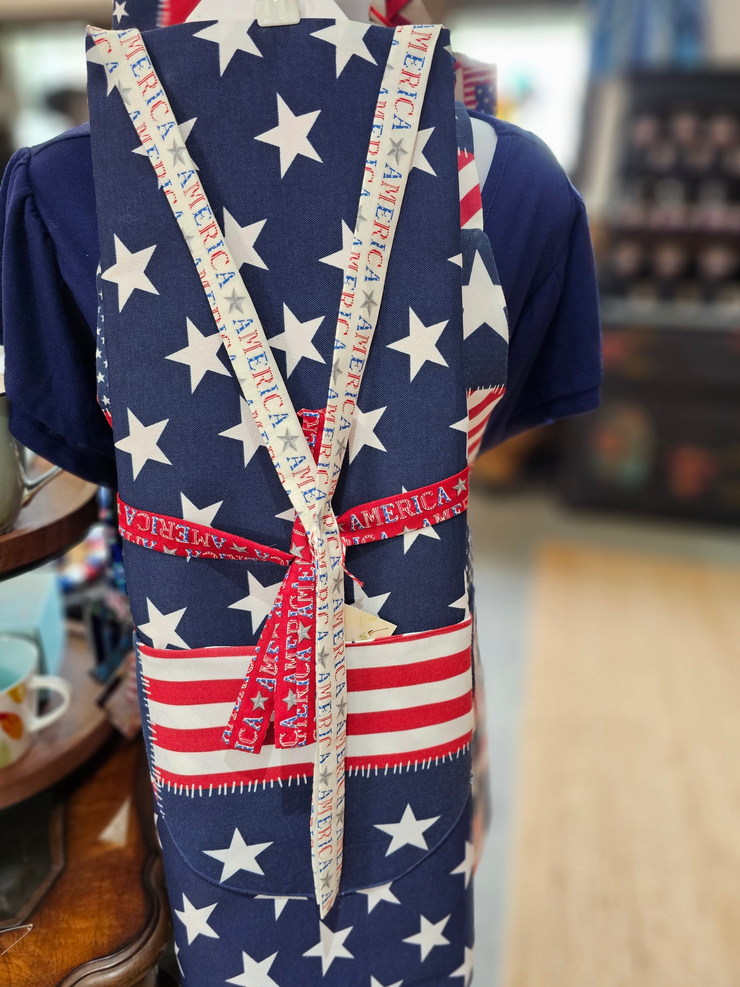 Apron Handmade Reversible with Lined Pockets - 4th July