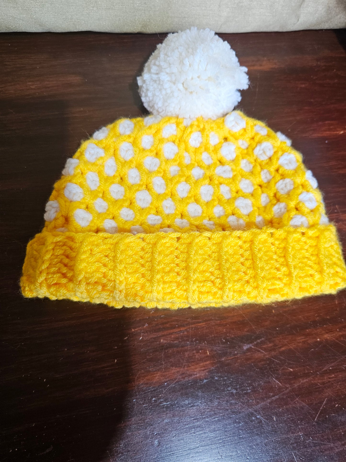 Pom Pom Beanie Diamond Mosaic Crochet