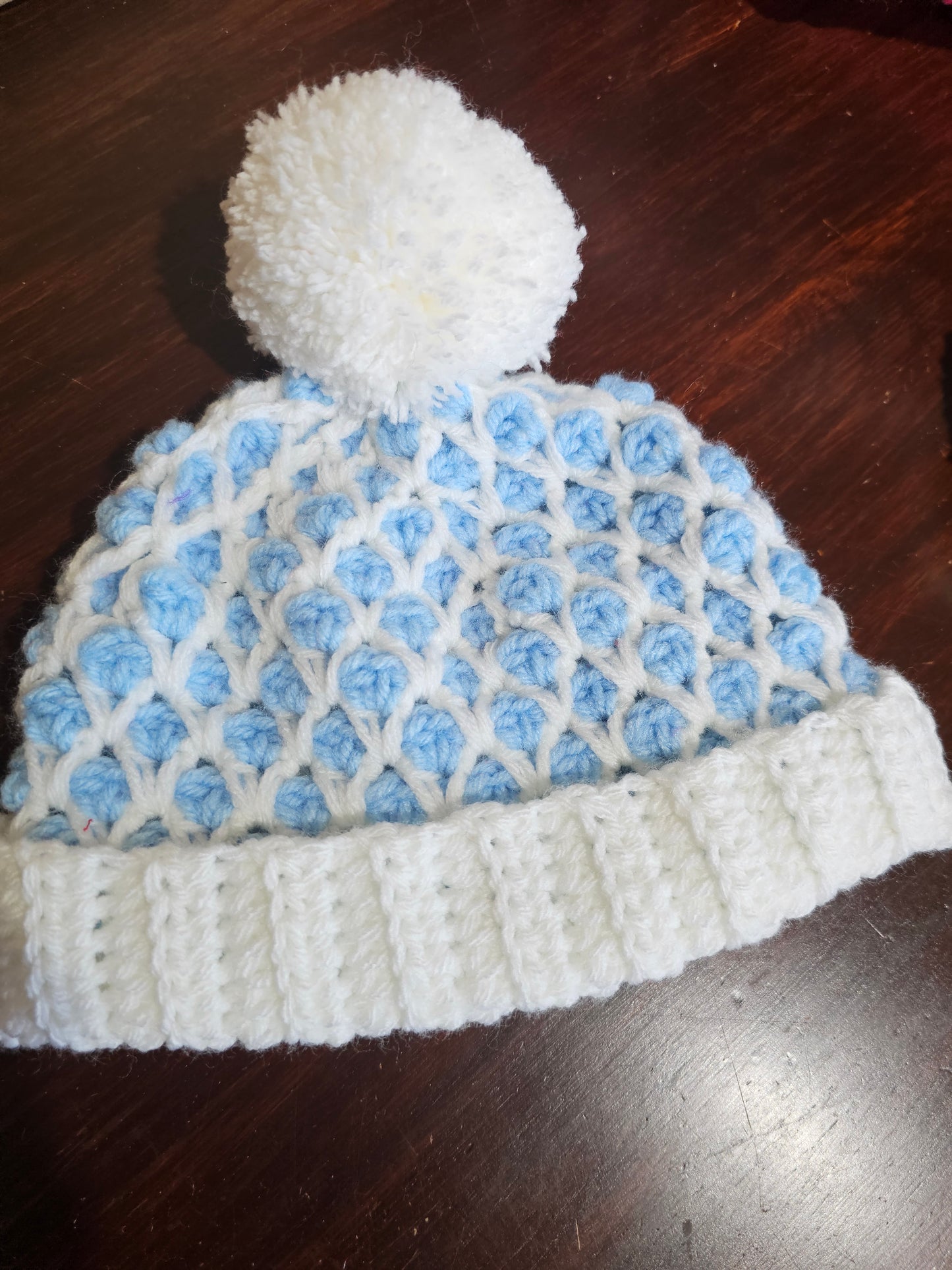 Pom Pom Beanie Diamond Mosaic Crochet