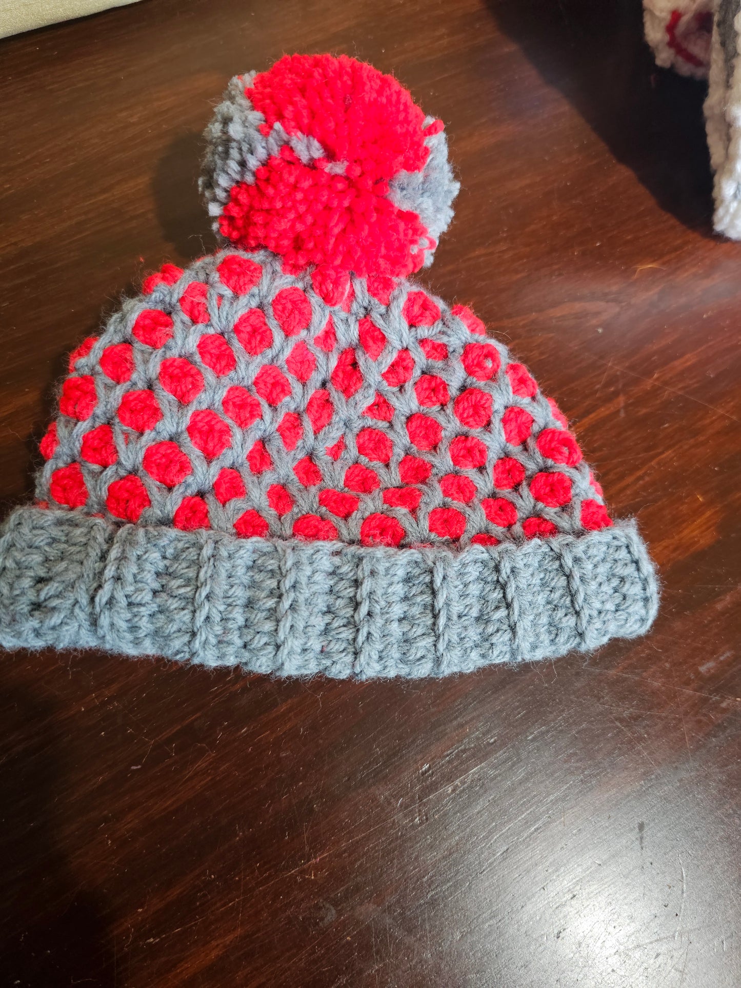 Pom Pom Beanie Diamond Mosaic Crochet