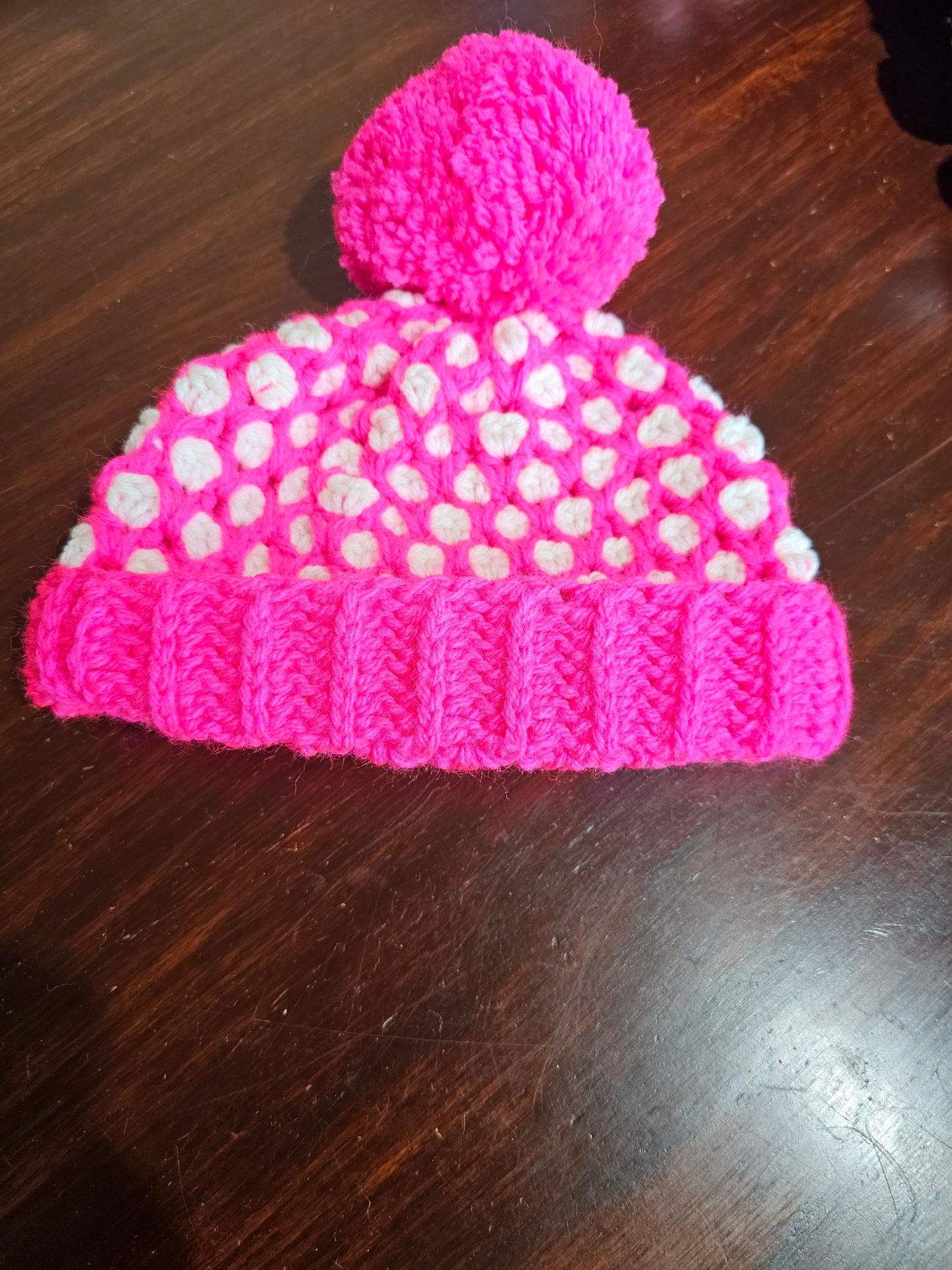 Pom Pom Beanie Diamond Mosaic Crochet
