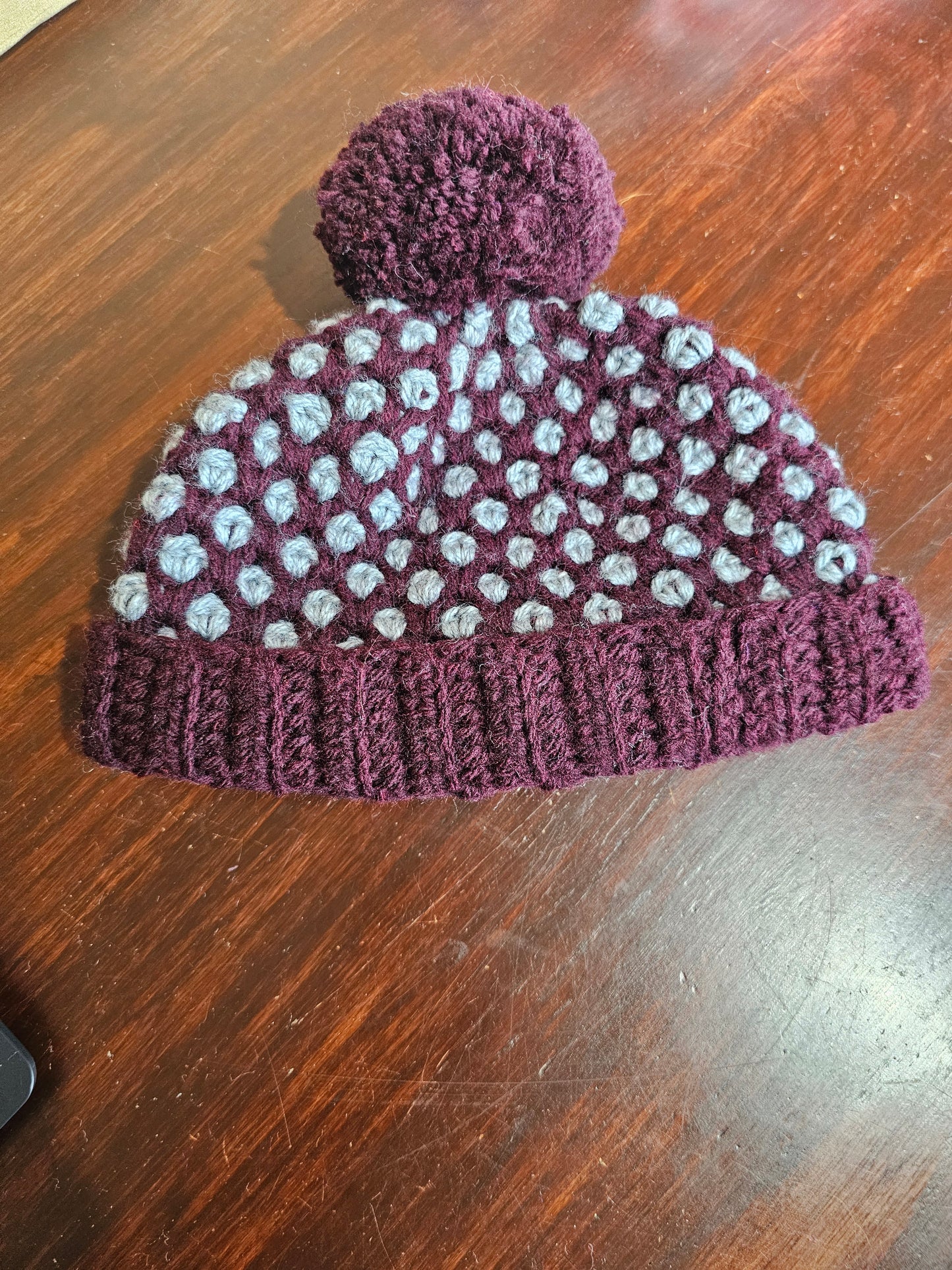 Pom Pom Beanie Diamond Mosaic Crochet