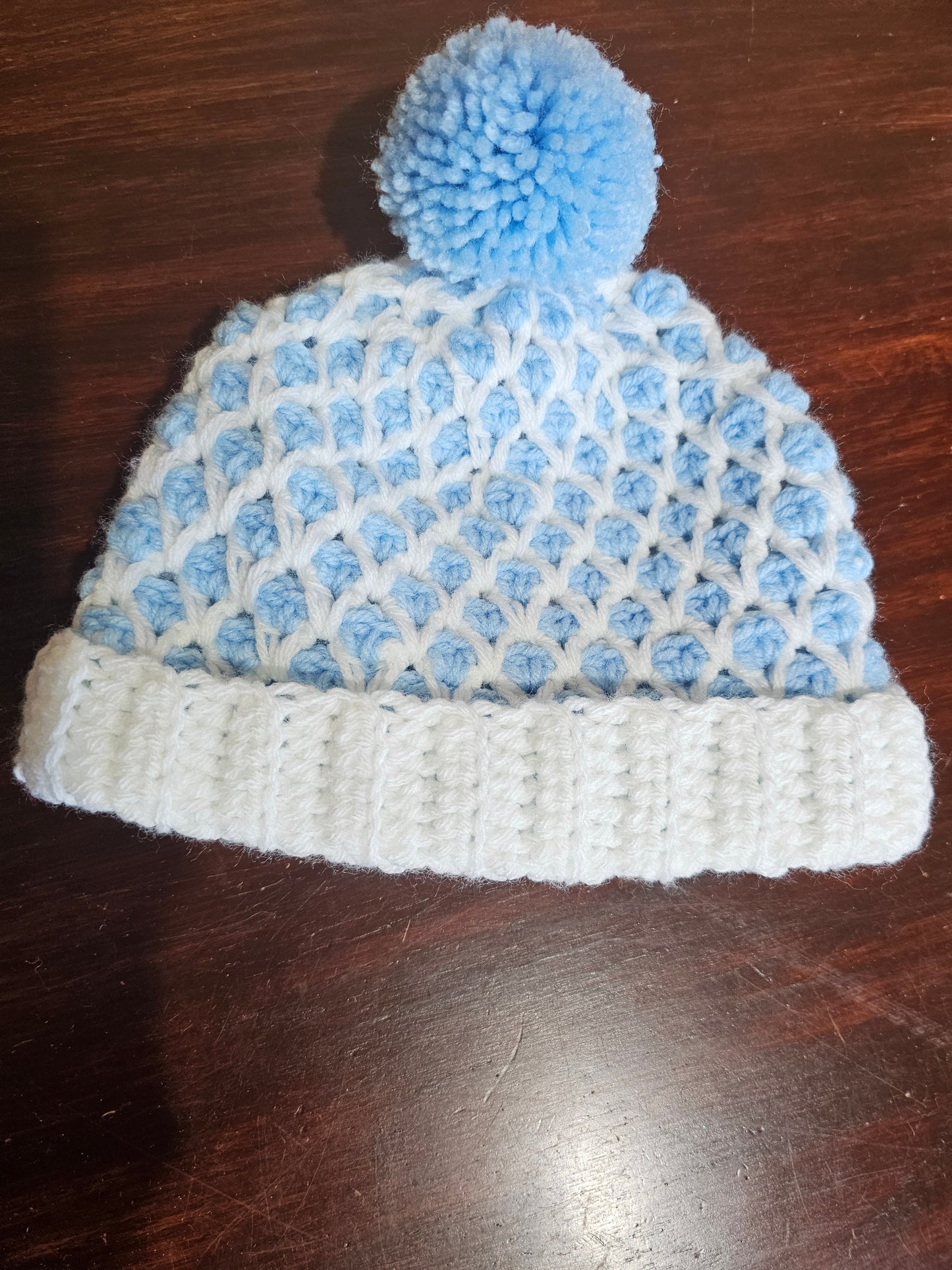 Pom Pom Beanie Diamond Mosaic Crochet