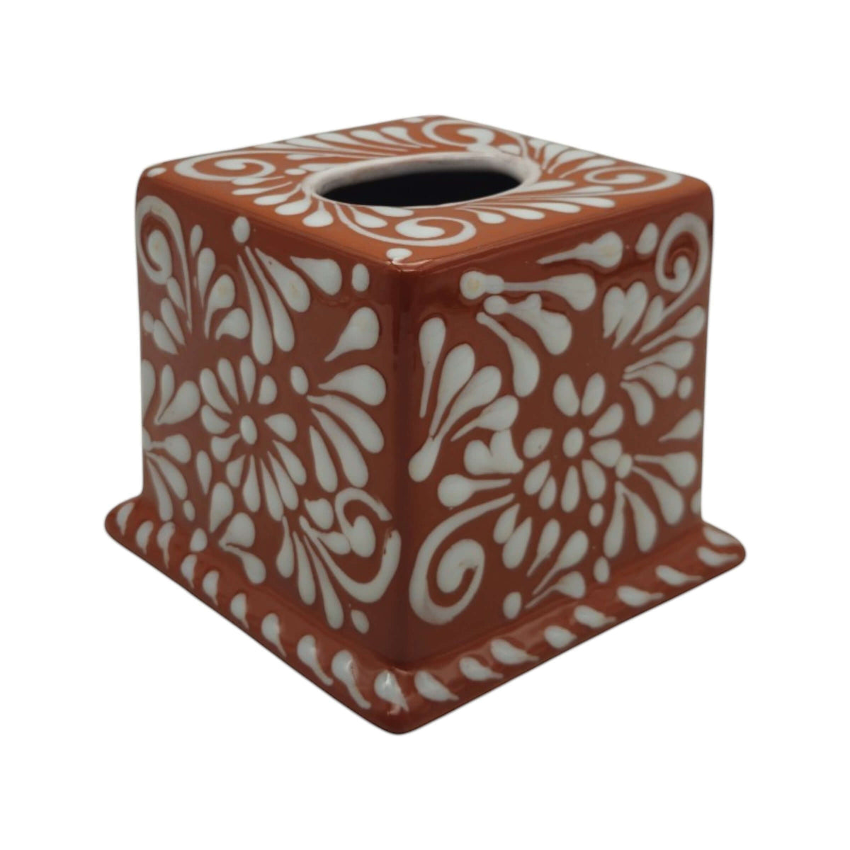 Talavera Tissue Box | Brown & White Floral Design