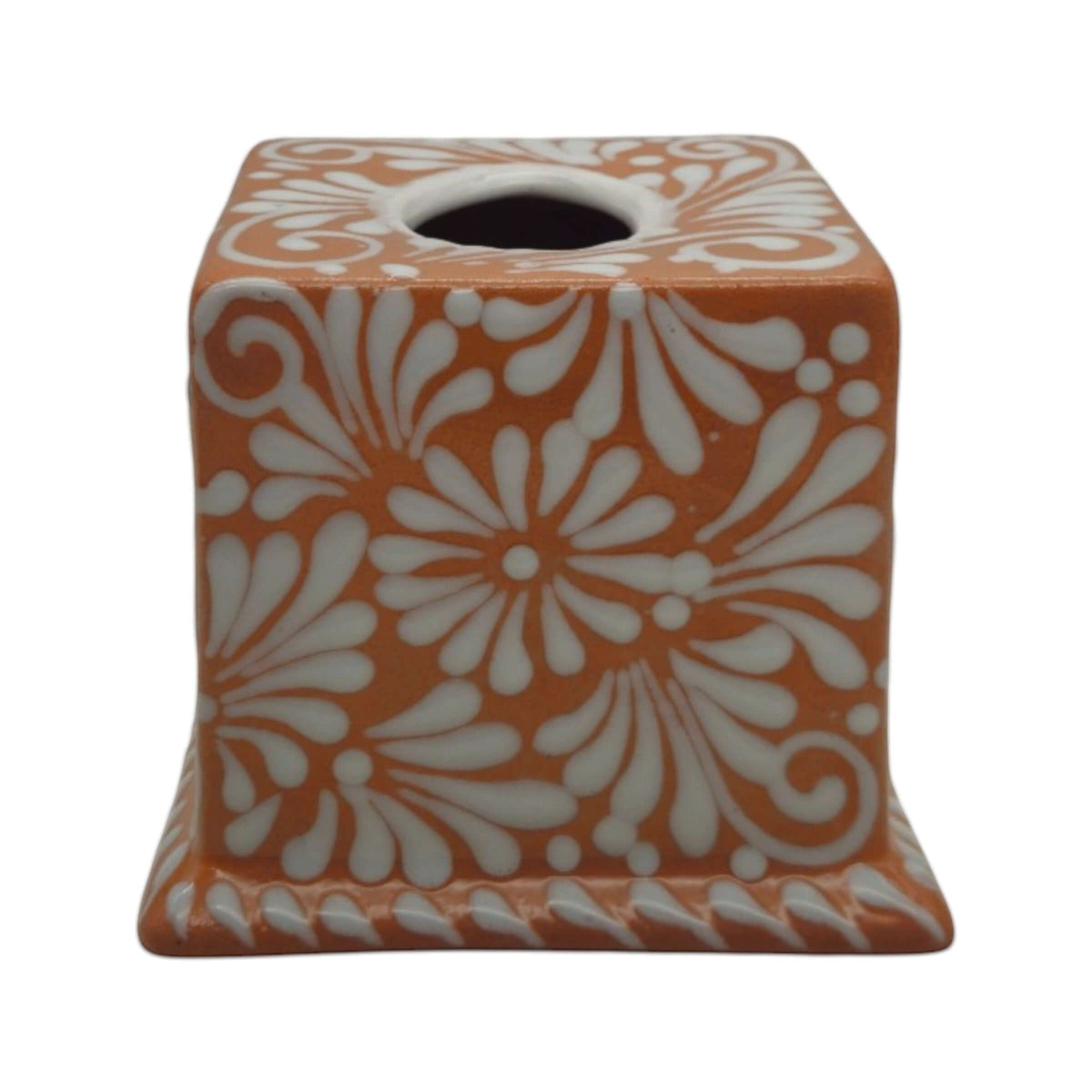 Talavera Tissue Box | Brown & White Floral Design
