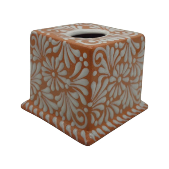 Talavera Tissue Box | Brown & White Floral Design