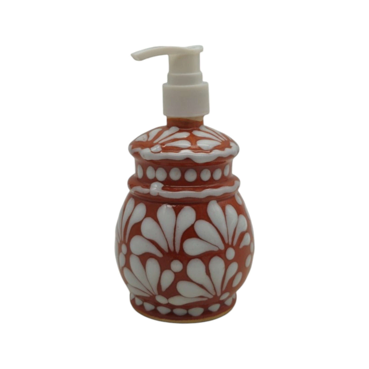 Talavera Soap Dispenser | Floral Brown & White Design