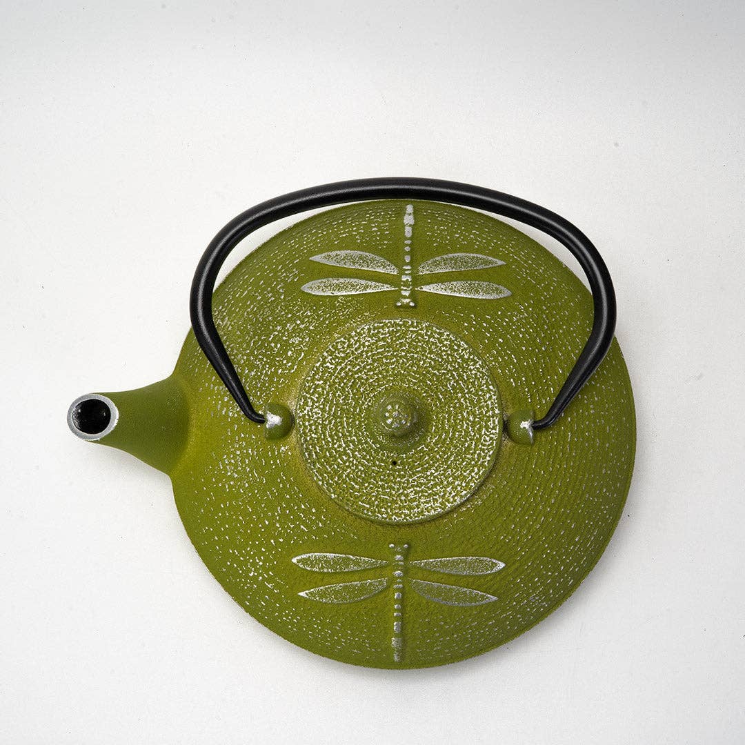 Green Dragonfly Design 37oz Cast Iron Tea Pot