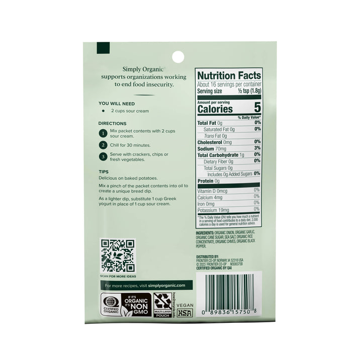 Onion & Chive Dip Mix, Certified Organic, Kosher, 1 Oz