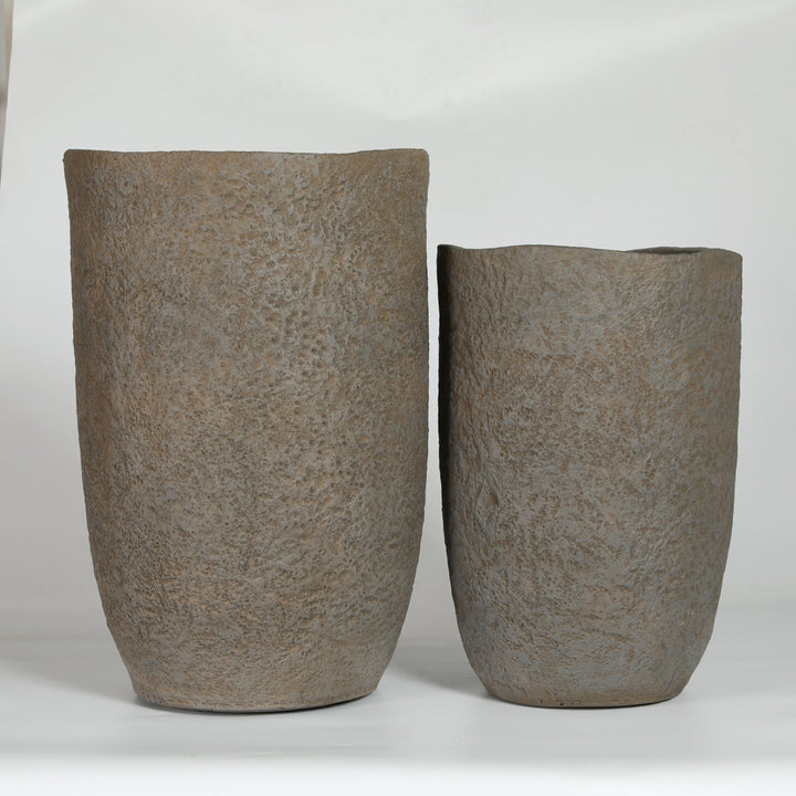 Round Concrete Planter Set of 2, Large Indoor & Outdoor Planter Pots