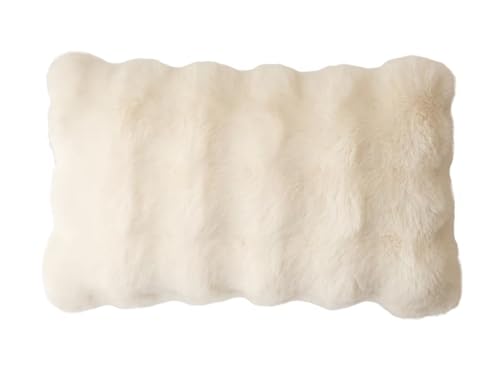 Fennco Styles Luxury Faux Fur Decorative Filled Throw Pillow 18" W x 18" L – Ivory Plush Fluffy Cushion for Couch, Bedroom, Living Room and Office Décor