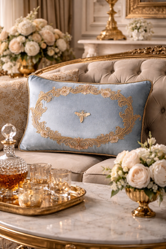 Venice Blue Silk Velvet Throw Pillow Cover, 12 x 20