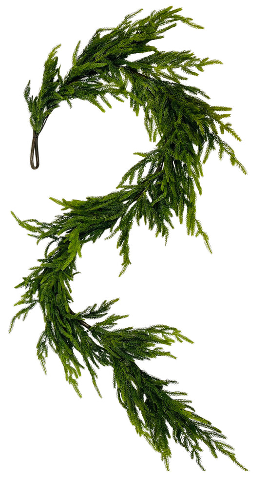 Artificial 6' Norfolk Pine Garland, realistic greenery decor for mantel, staircase or doorway from Cedar & Spice Gifts