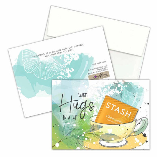 TEA GREETING Card with REAL TEA BAG - Warm Hugs