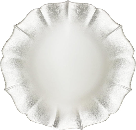 Contessa Silver Glitter Rim with Pearl White Glass Charger Plate 13"